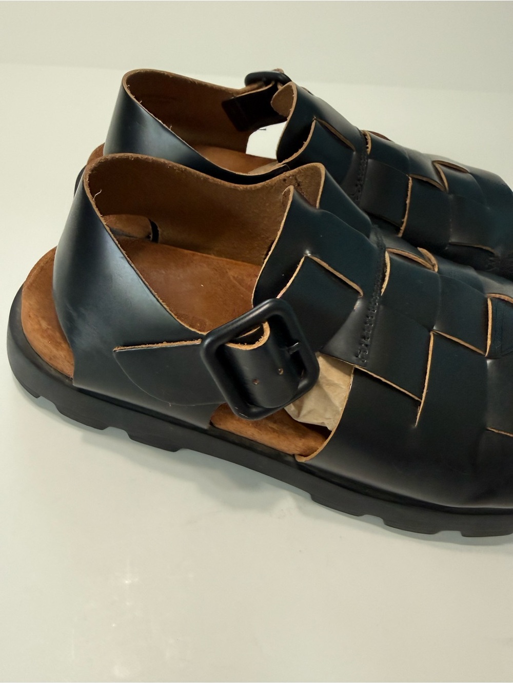 Camper Brutus Fisherman Black Leather Sandals Size 39 Lightweight Chunky - Picture 9 of 14